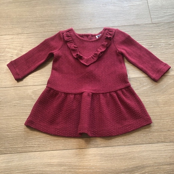 Janie And Jack Ruffle Maroon Holiday Dress Long Sleeve Size 3-6 Months - Picture 9 of 9